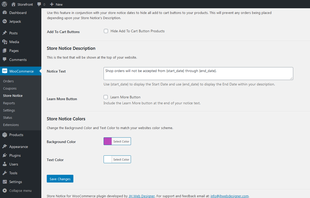 Store Notice for WooCommerce – Admin Panel Store Notice Settings