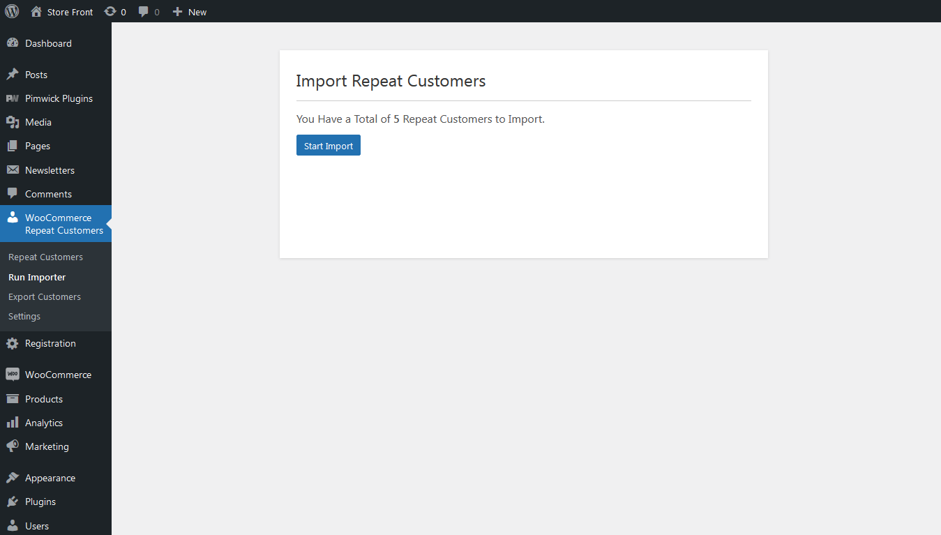 Repeat Customers for WooCommerce – Admin Panel – Run Importer