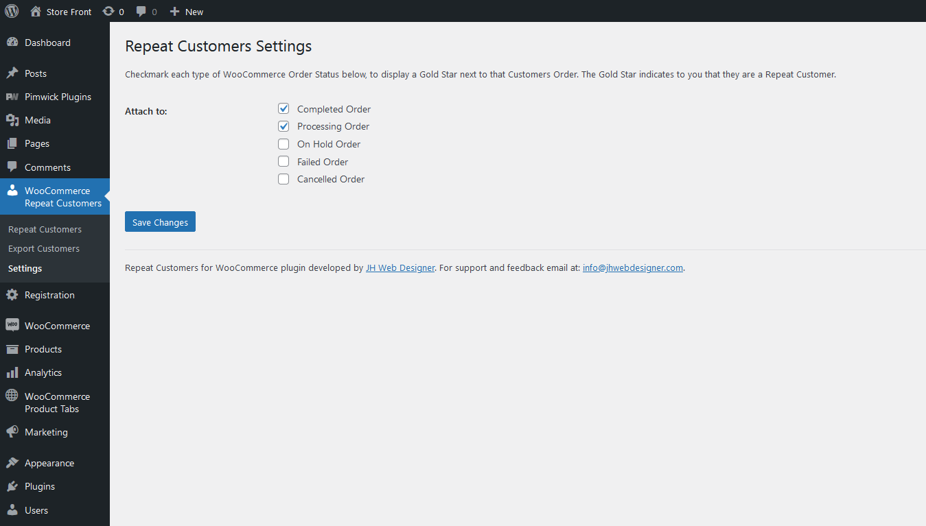 Repeat Customers for WooCommerce – Admin Panel – Repeat Customers Settings